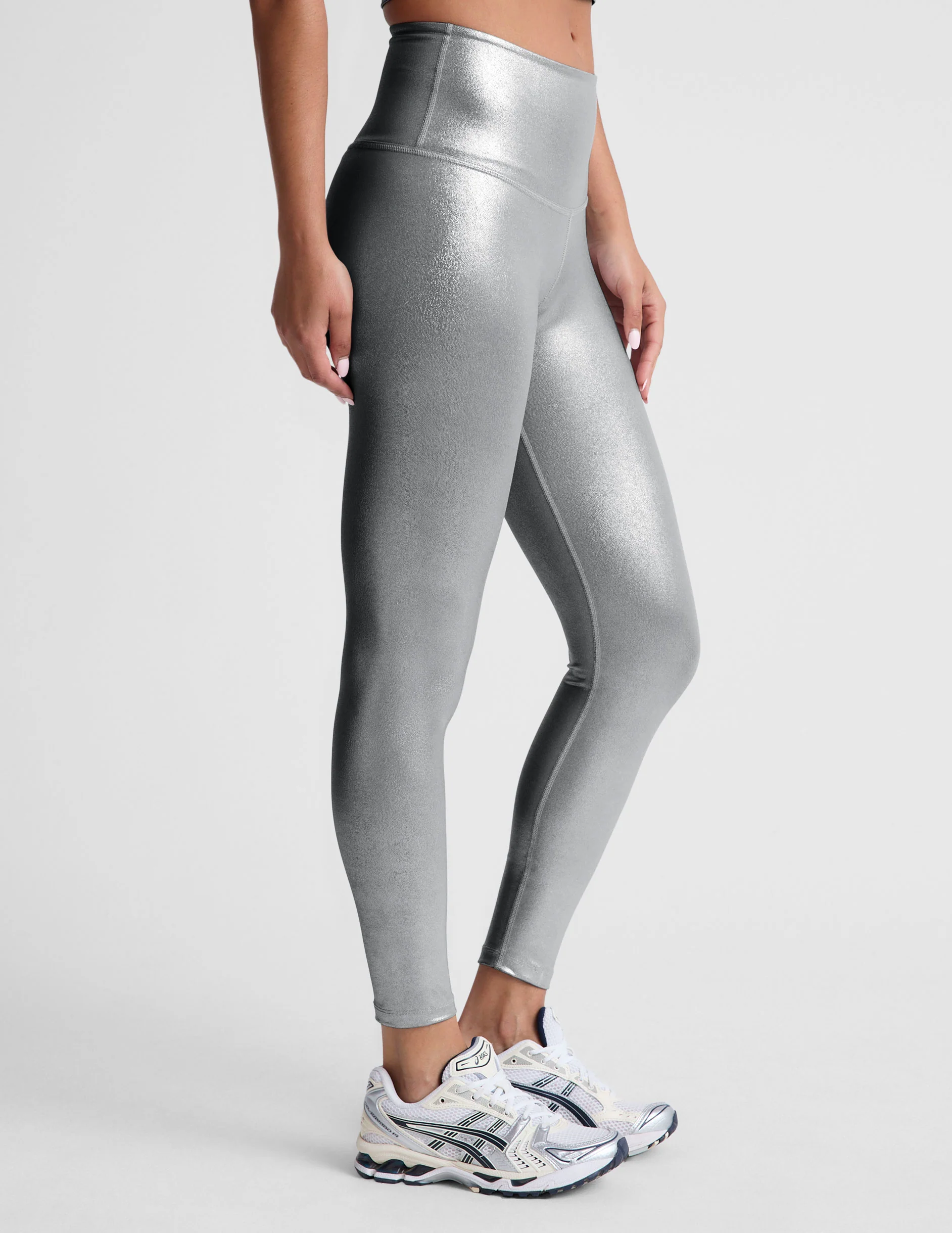 Liquid Silver High Waisted Midi Legging - Onhollan