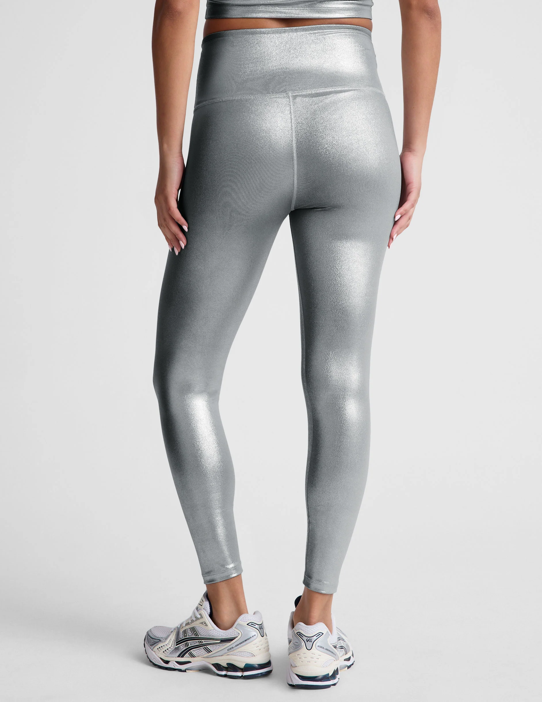Liquid Silver High Waisted Midi Legging - Onhollan